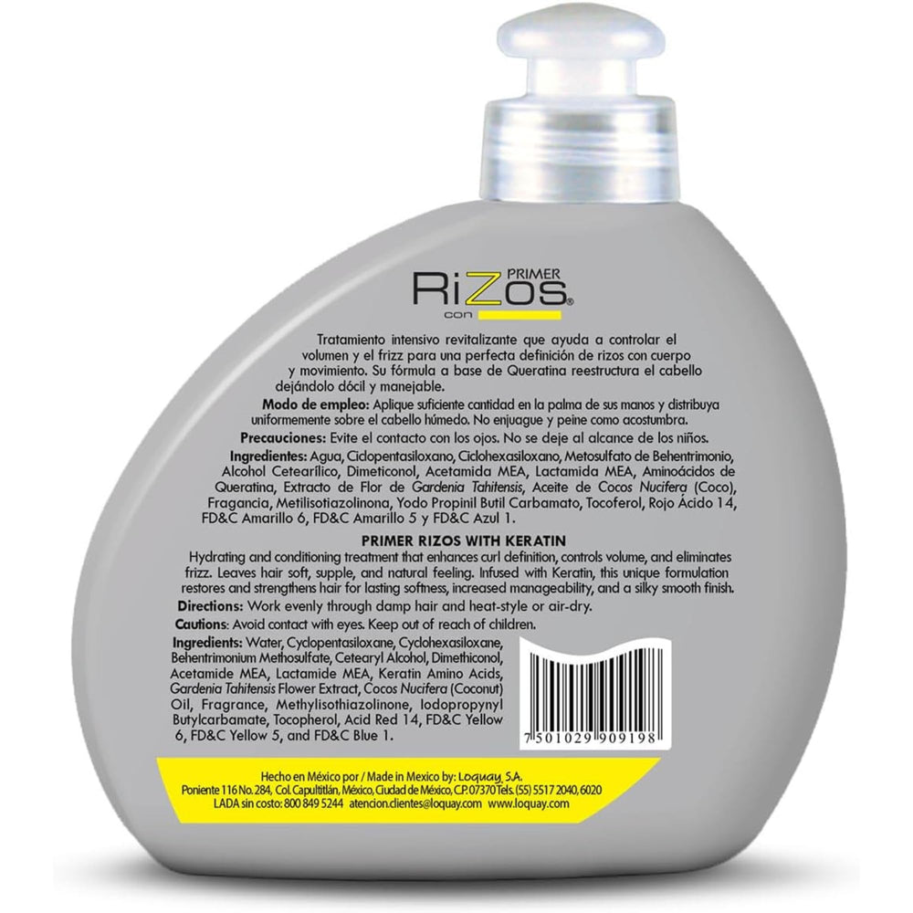 Five Brothers Loquay keratin curl primer being applied to damp hair.
