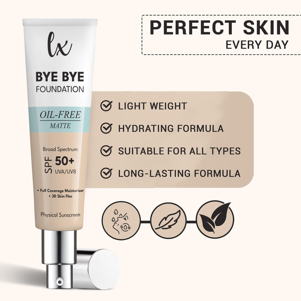 Flawless Radiance LX Blend Bye Bye Foundation Hyaluronic acid boosts hydration for comfortable wear.