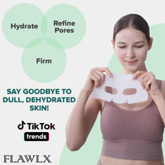 Flawlx Bio-Collagen mask on face during application shows calming hydration.