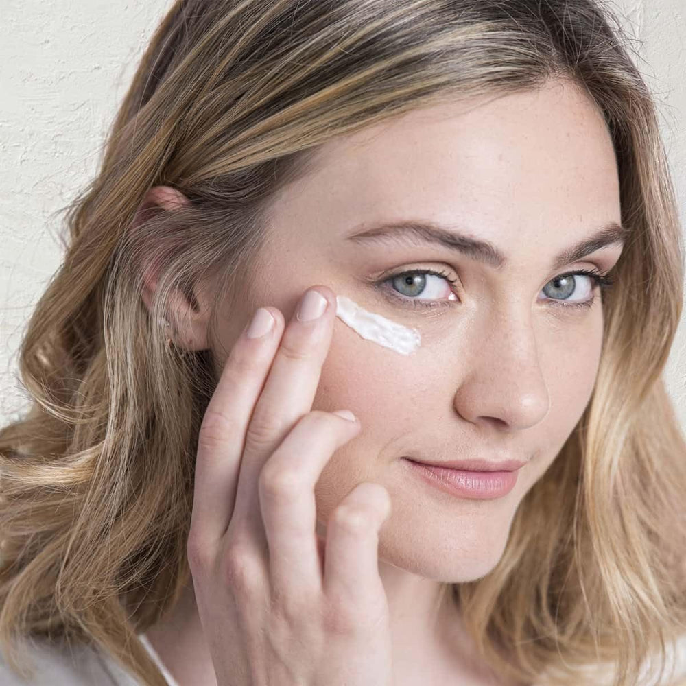 Fleur & Bee texture swatch on hand highlights rich, hydrating skincare.