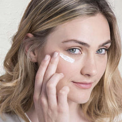 Fleur & Bee texture swatch on hand highlights rich, hydrating skincare.