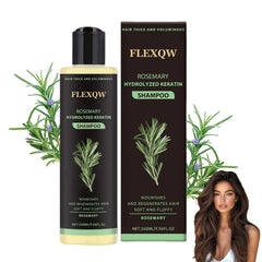 FLEXQW Rosemary Shampoo bottle highlights scalp nourishment