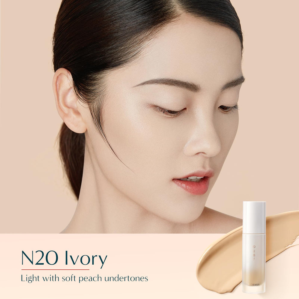 Florasis Serum Touch swatch on skin showing ivory N20 shade