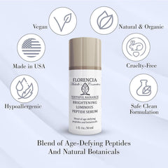 Florencia botanical brighten ers collage featuring daisy, bearberry, and licorice extracts