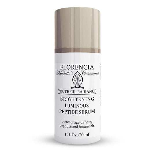 Florencia Brightening Serum bottle promotes a radiant, even complexion
