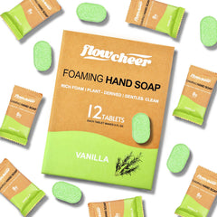 Flowcheer refill tablets pack demonstrates easy, eco-friendly soap refills for the whole family.