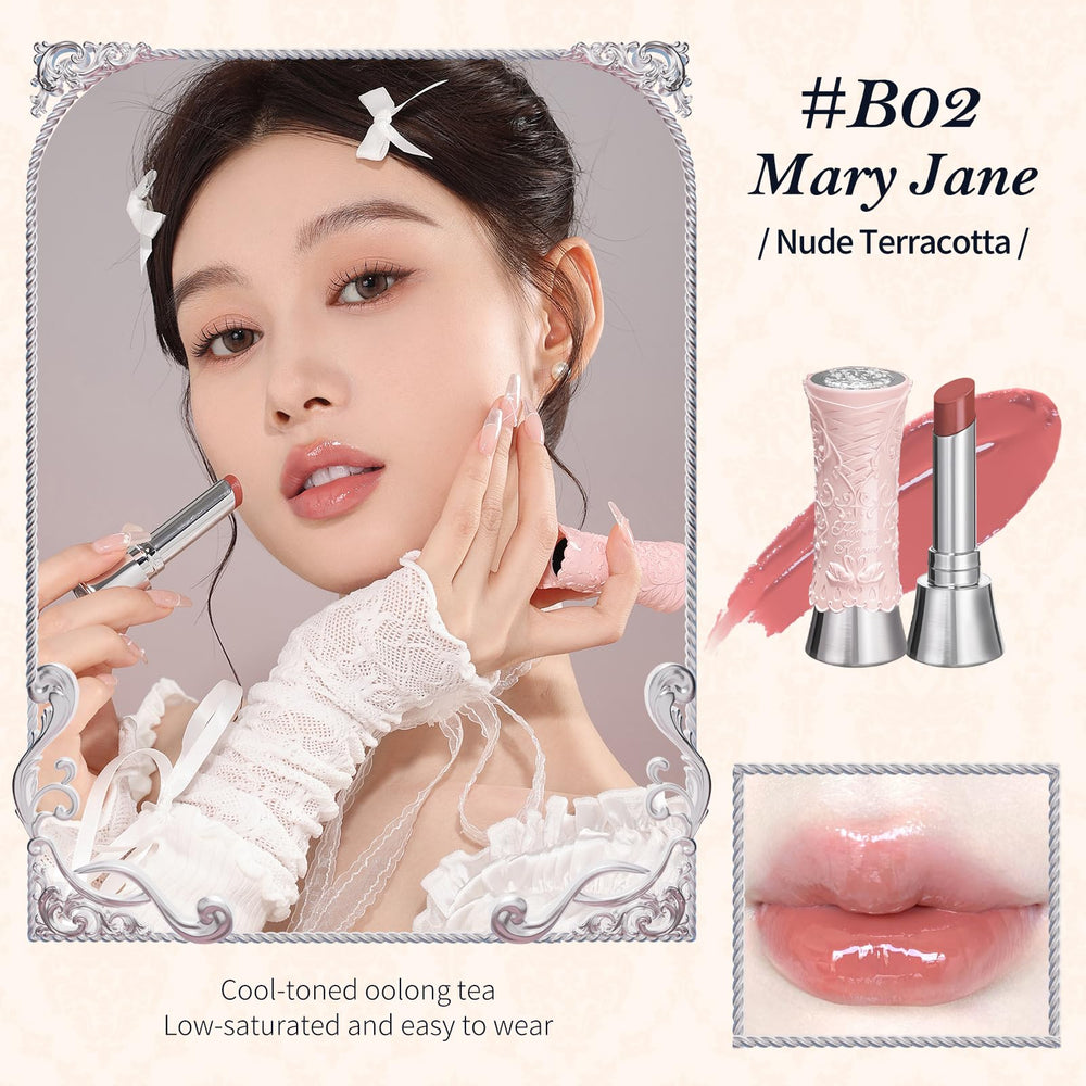 Flower Knows Mary Jane nude shade swatch demonstrates wearable warm nude.