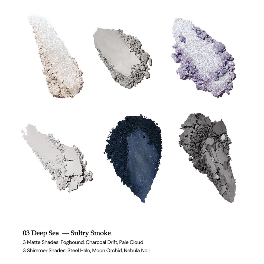 Flower Knows Shell's Jewel palette open, showing 4 matte and 2 shimmer shades for versatile looks.