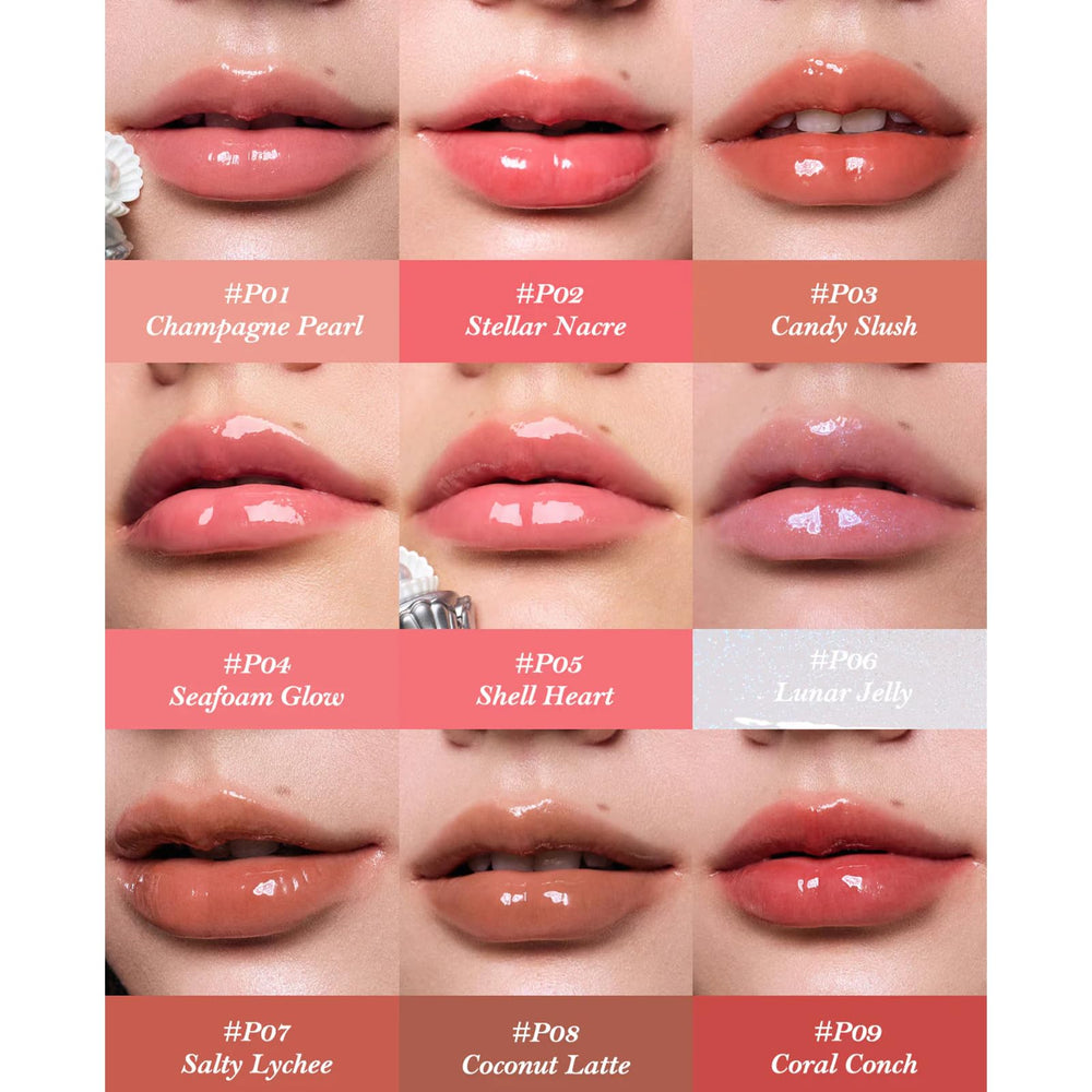Flower Knows Shell's Jewel Lip Glaze swirl closeup shows rich texture and shimmering color.