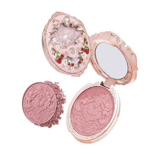 Flower Knows Strawberry Rococo embossed blush compact with decorative pattern for gifting.