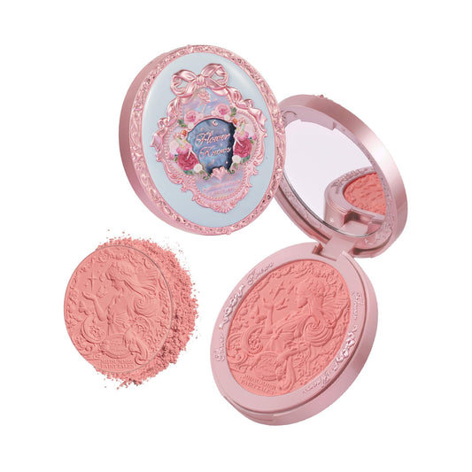 Flower Knows Summer Blossom embossed blush compact with intricate 3D detail for display