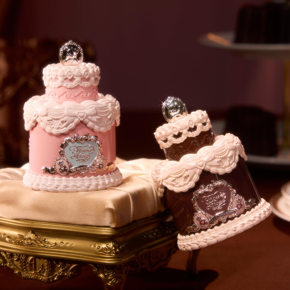 Flower Knows vintage plaque detail adds luxe patisserie charm.