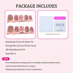 Flower press on nails with multi-layer gel finish for lasting shine.