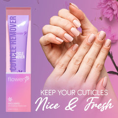 Flowery Cuticle Remover being applied to soften cuticles.