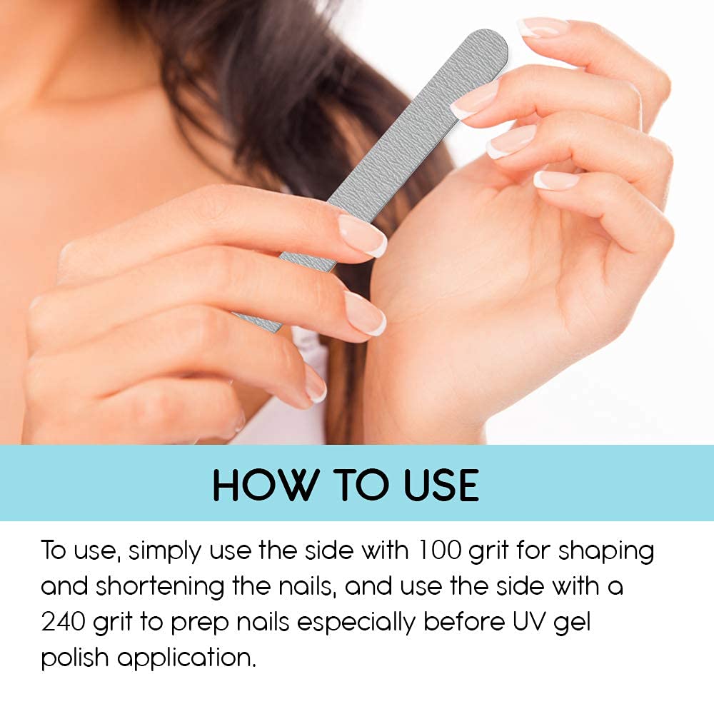 Flowery 100-count disposable nail file pack for convenient stock.