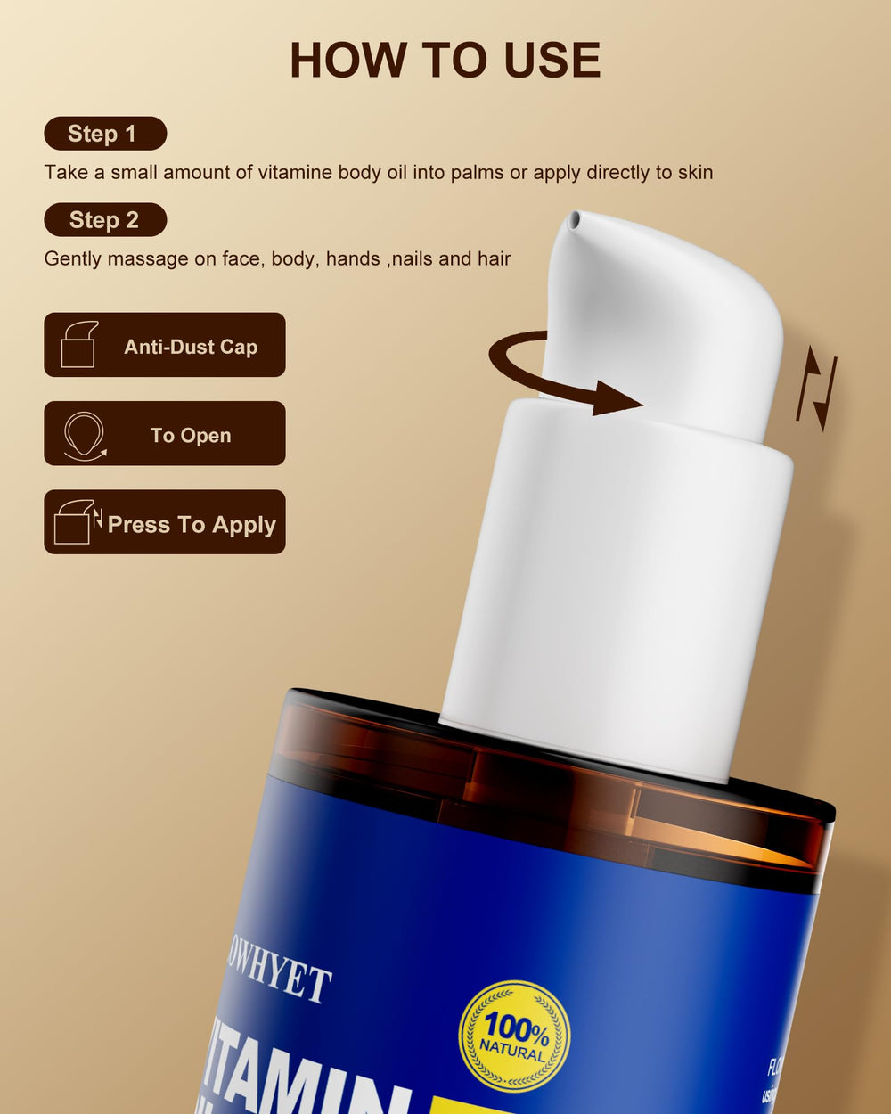 FLOWHYET vitamin E oil clean ingredients hexane-free image highlighting purity.