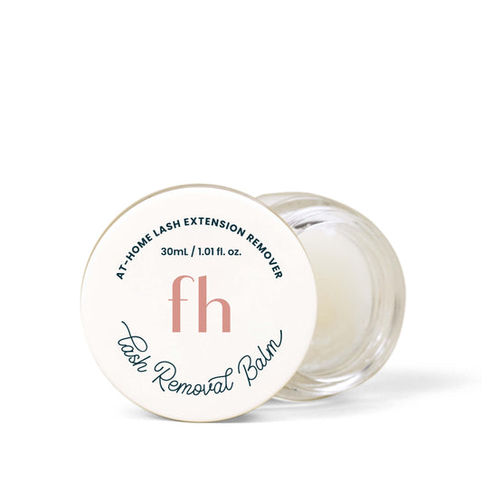 FlutterHabit lash removal balm jar shows creamy formula for gentle lash care.