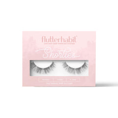 FlutterHabit Shorties lashes box closed, ready for at home try-on.