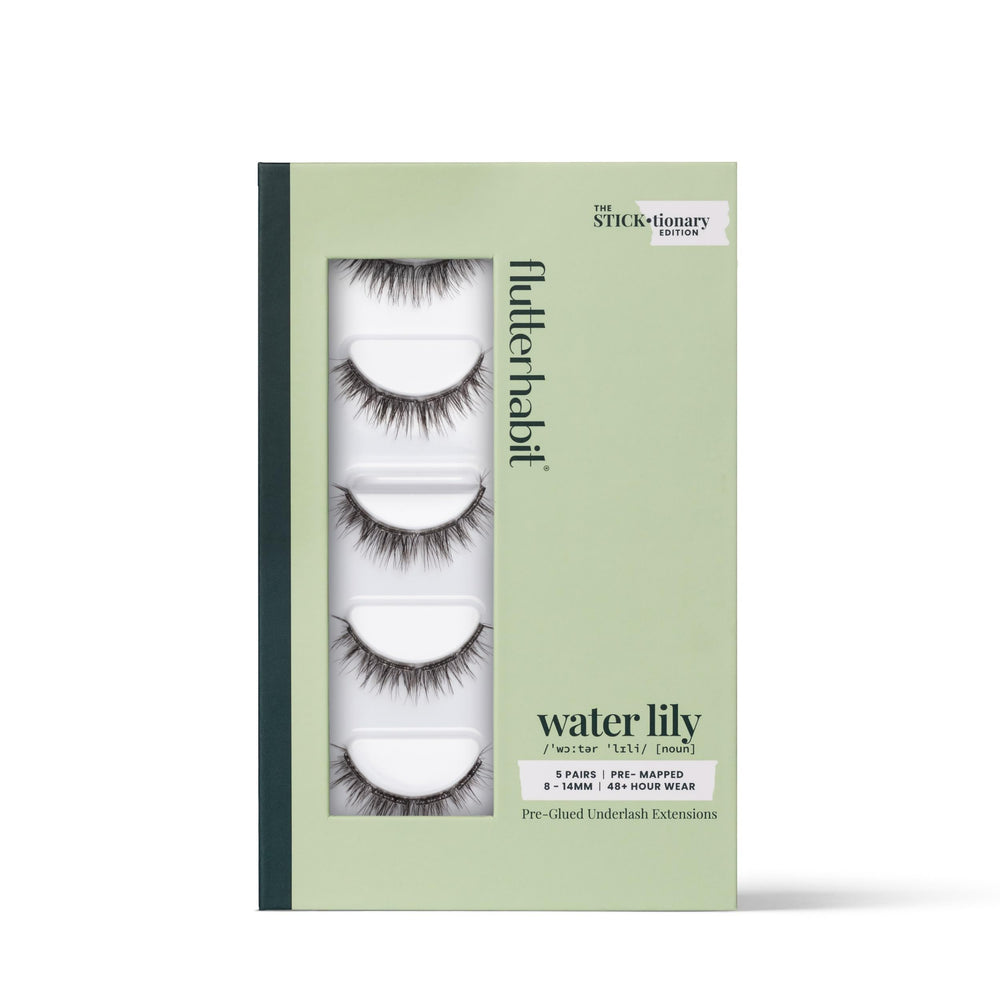 FlutterHabit STICKtionary Water Lilly underlash strip provides quick, natural-looking lashes with glue-free ease.
