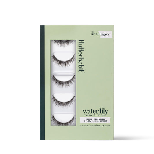 FlutterHabit STICKtionary Water Lilly underlash strip provides quick, natural-looking lashes with glue-free ease.