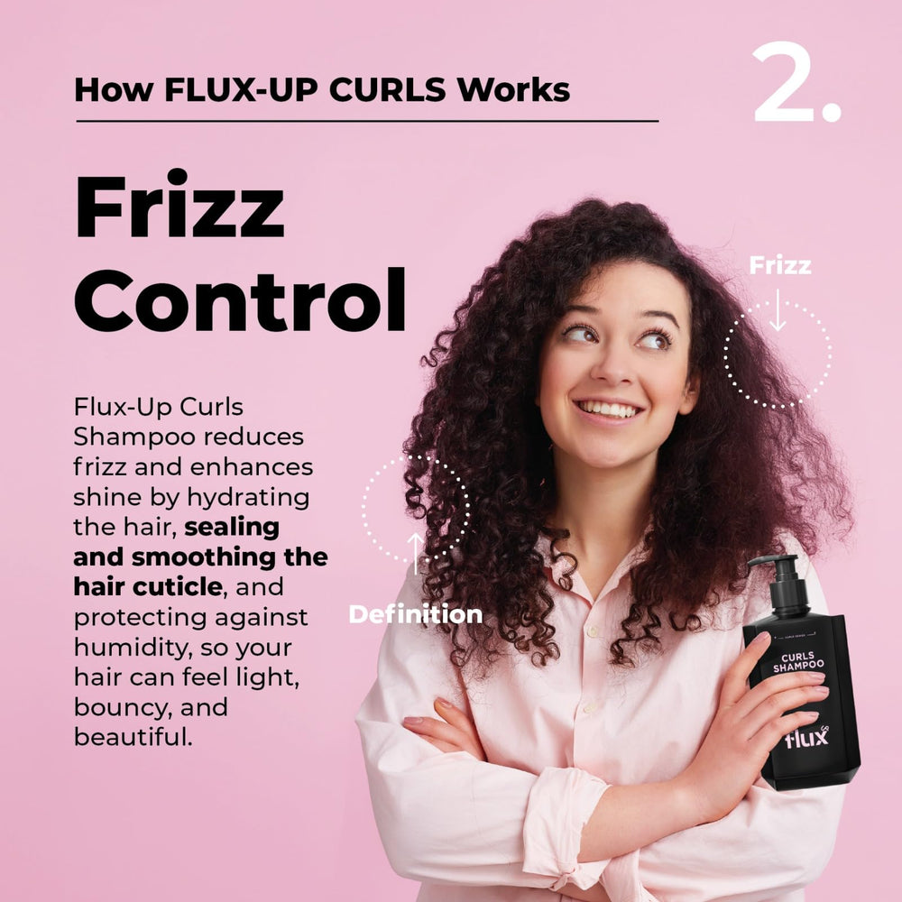 Flux Up Curly Hair Shampoo lather closeup emphasizes gentle cleansing and moisture.