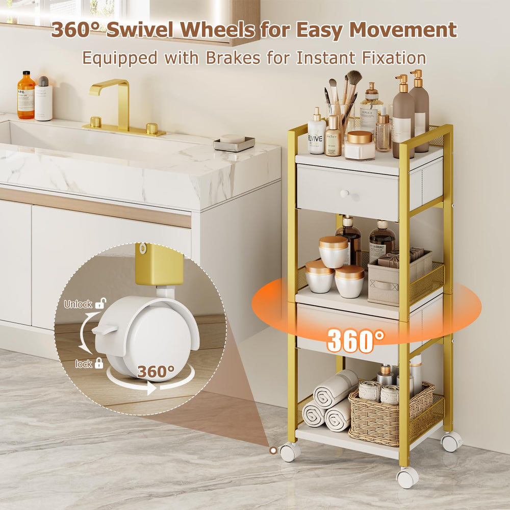 Flycity vanity storage with guardrails provides stable storage for cosmetics.