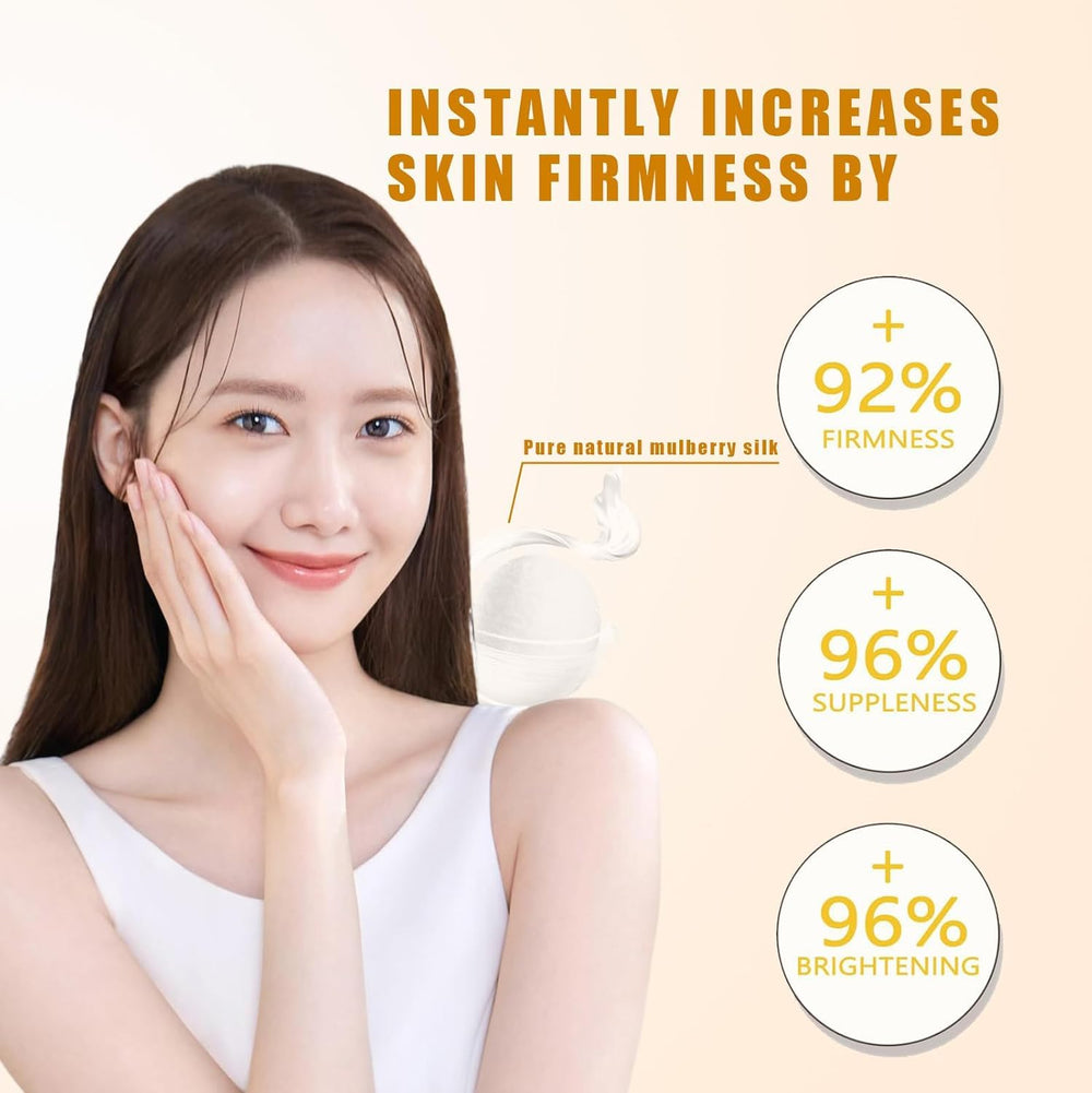 Texture close-up reveals water-based silk protein formula for smooth skin feel