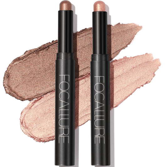 FOCALLURE 2pcs cream eyeshadow sticks swatches show silky color payoff.