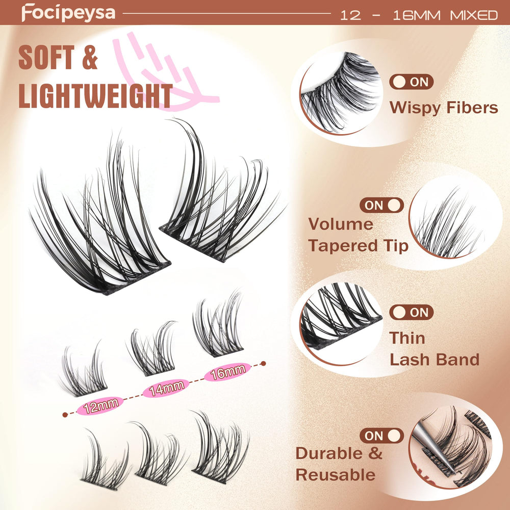 Focipeysa salon-effect wispy clusters blend with natural lashes