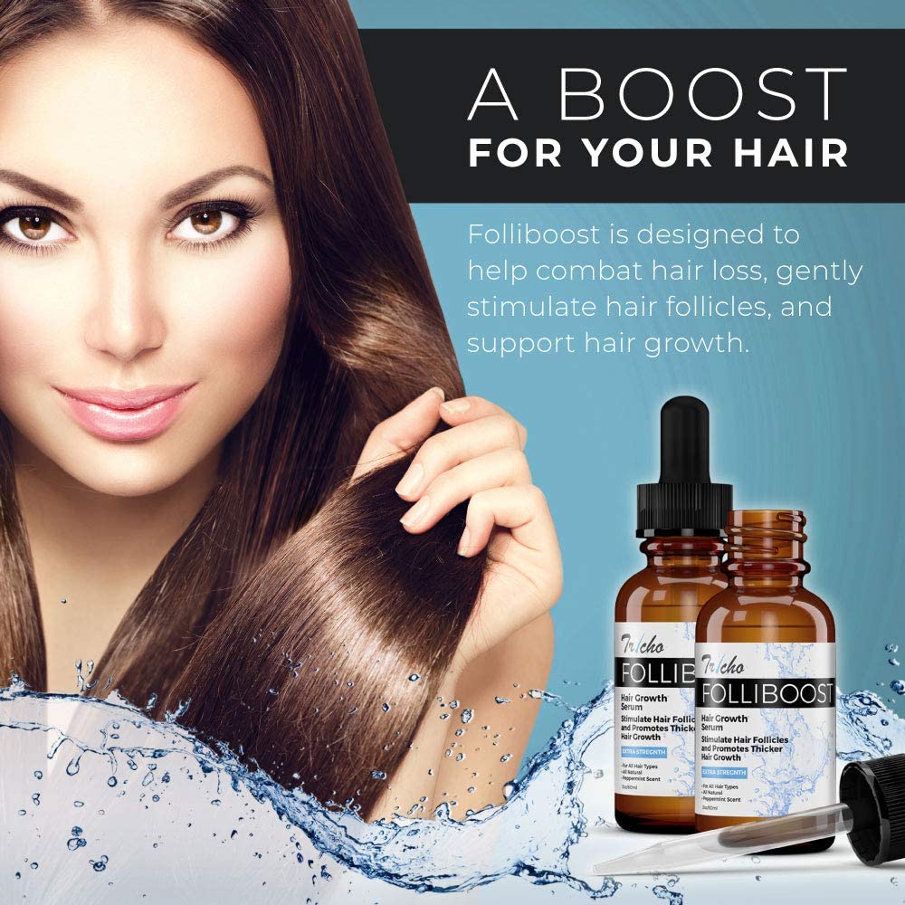 Folliboost scalp application scene illustrating serum absorption.