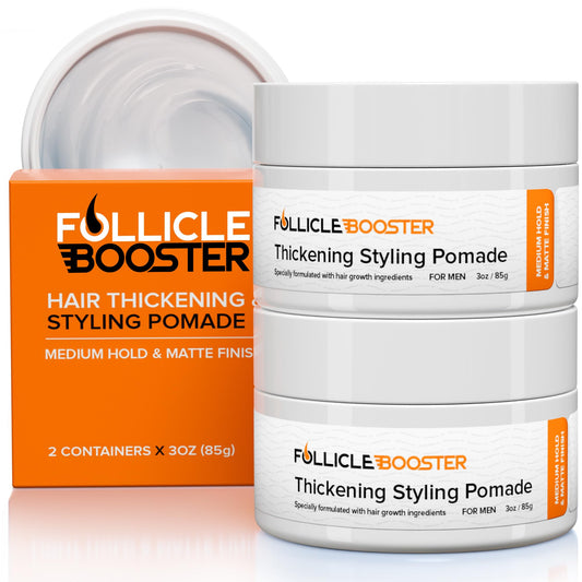 FOLLICLE BOOSTER 2-pack packshot highlighting natural ingredients for fuller look
