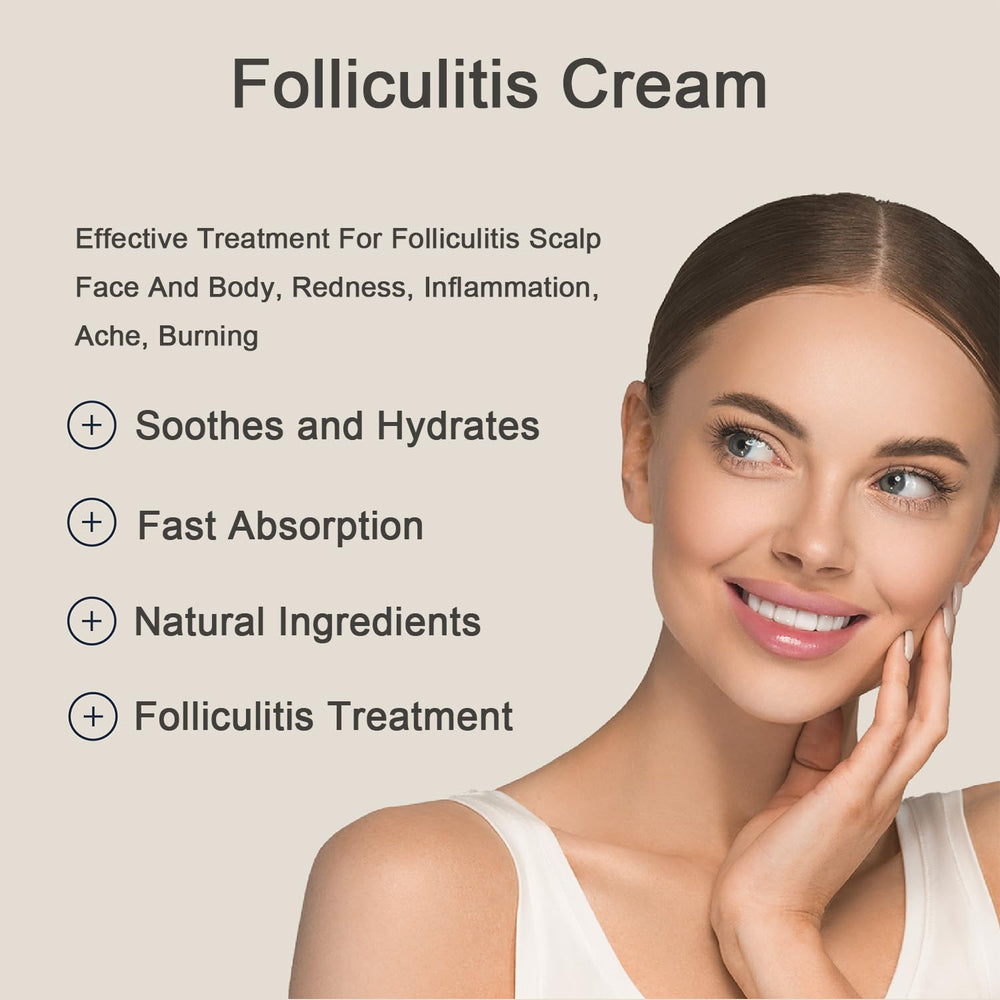 Folliculitis Cream face application calms redness and discomfort on sensitive skin.