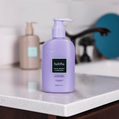 Folliflo bottle and pump illustrating controlled dispensing.
