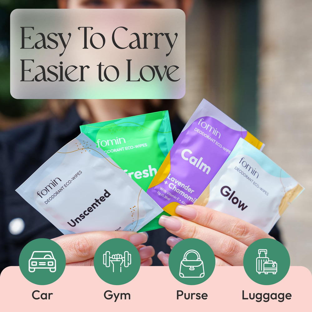 FOMIN wipe being unfolded from a sachet for easy application.