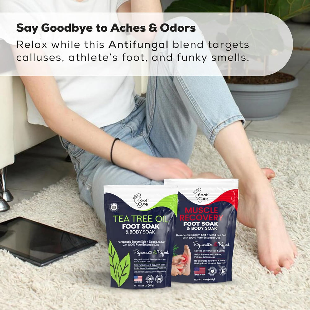 FOOT CURE Tea Tree Oil Foot Soak foot care close-up shows creamy texture and gentle action.