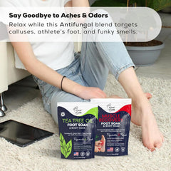 FOOT CURE Tea Tree Oil Foot Soak foot care close-up shows creamy texture and gentle action.