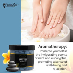 FootSpa Bath Fizz Mint & Eucalyptus bubbles closeup illustrating fizz and refreshing scent.