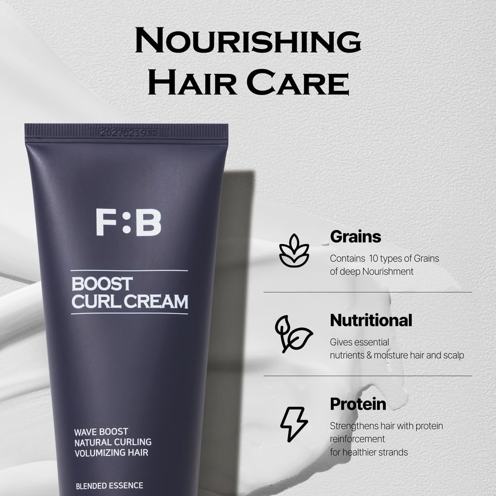 FORBEAUT Boost Curl Cream on hair highlights defined texture and nourished shine.