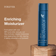 Forever Living Aloe Activator face application showing gentle, cooling touch for refreshed skin
