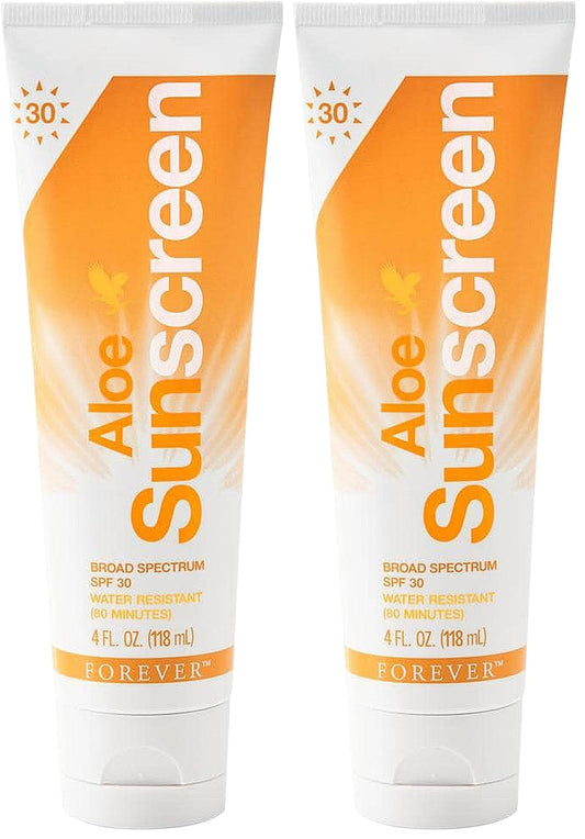 Forever Living Aloe Sunscreen SPF 30 bottle provides broad spectrum protection for sunny outdoor days