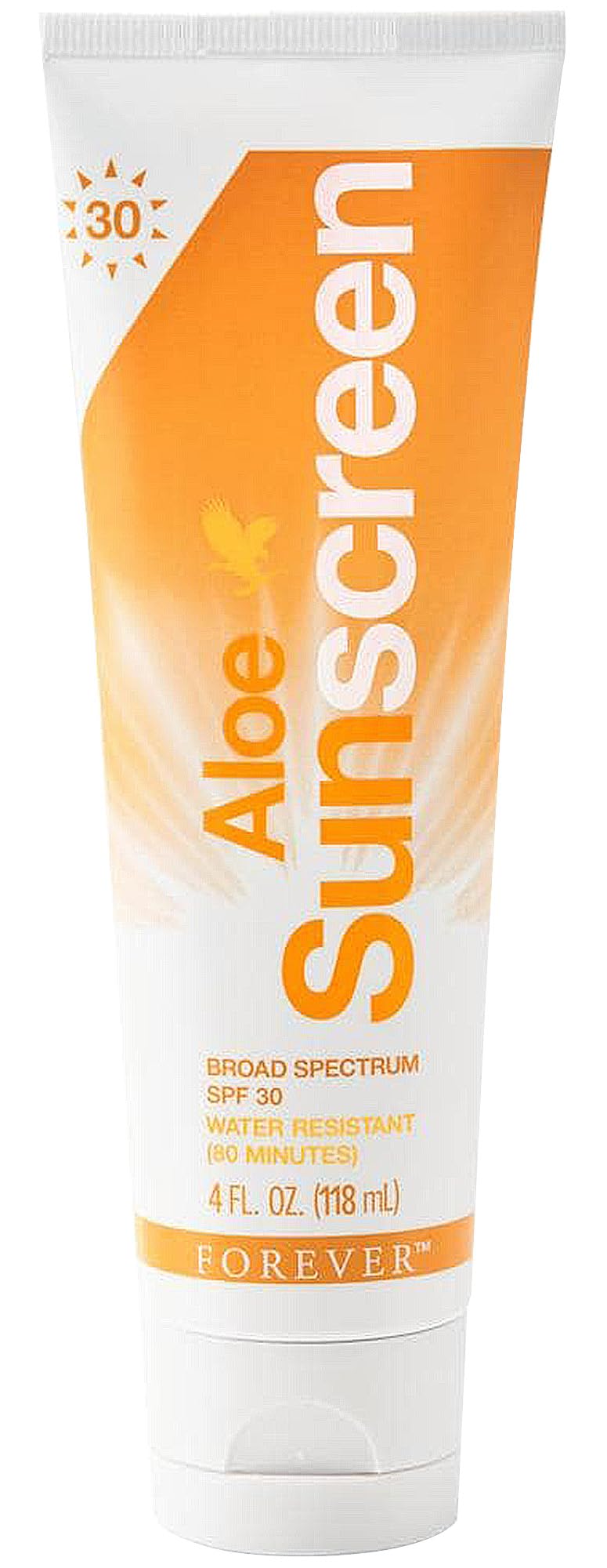 Forever Living Aloe Sunscreen SPF 30 bottle showing quick absorption on skin