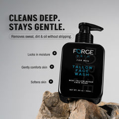 Forge Skin label close-up showing Aloe Vera and Glycerin in beef tallow formula