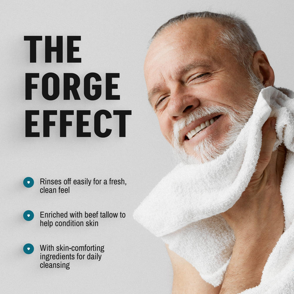 Forge Skin masculine packaging in a compact 5 oz travel-friendly size