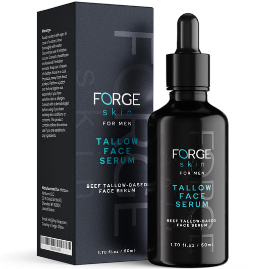 The FORGE SKIN Night Beef Tallow Serum bottle shown for a nightly hydrating routine.