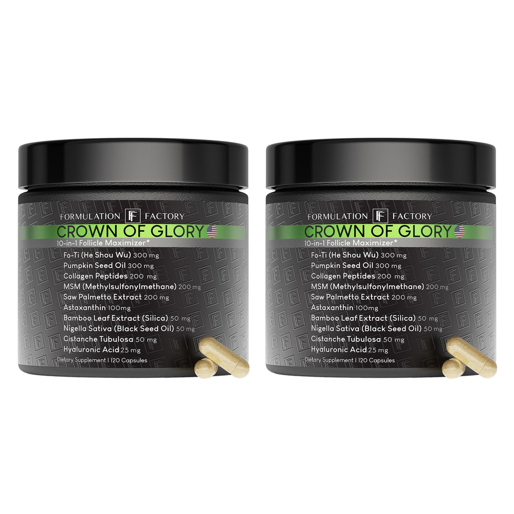 Formulation Factory Crown of Glory bottle front view supports overall hair wellness.