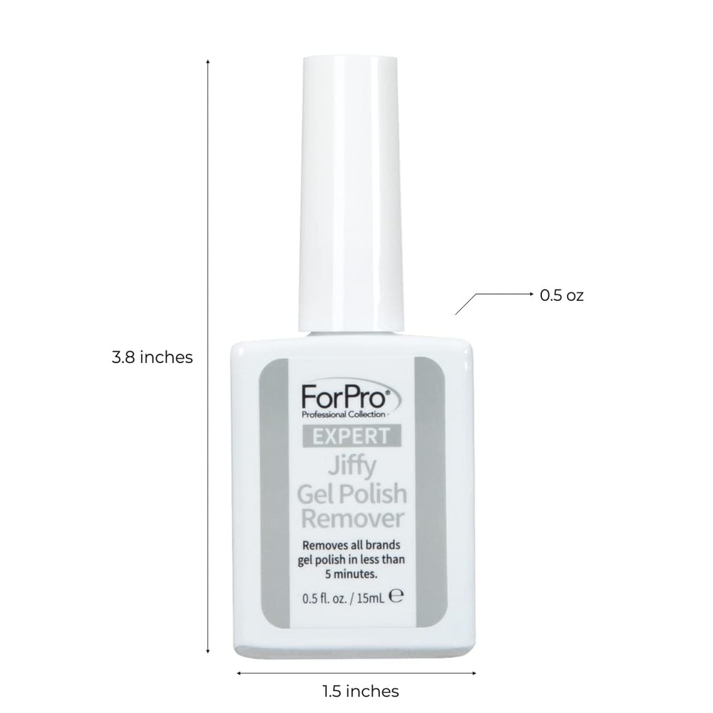 ForPro Expert Jiffy Gel Polish Remover wait time highlights rapid gel breakdown.