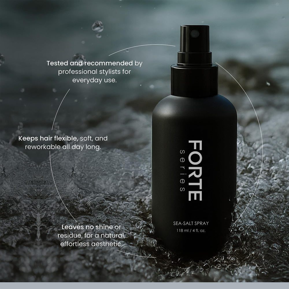 Forte Series Sea-Salt Spray being applied to damp hair for lift and texture.