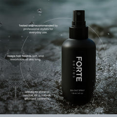 Forte Series Sea-Salt Spray being applied to damp hair for lift and texture.