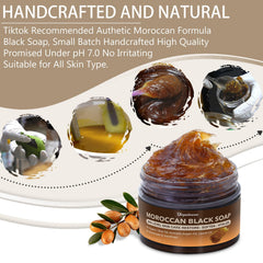 Forvirness Moroccan Black Soap with olive and argan oils for nourishing skin.