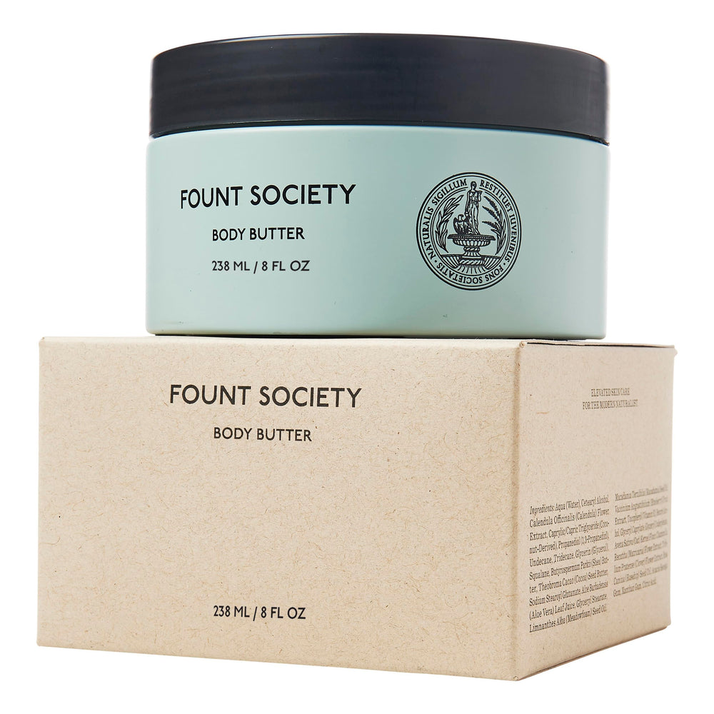 Fount Society Body Butter USA-made packaging emphasizing clean, toxin-free care